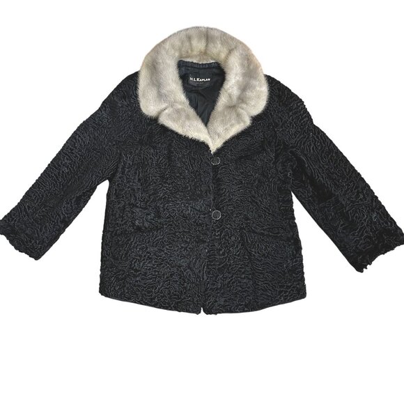 VTG Persian Lamb Fur Coat 8 Silver Mink Collar Mob Wife Chic Film Noir Luxe 50s - Picture 6 of 14